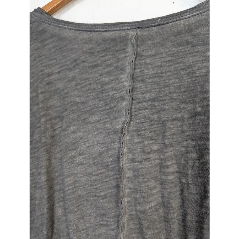 Free People Ribbon and Lace Henley Shirt Washed Black Grunge Boho Womens Large